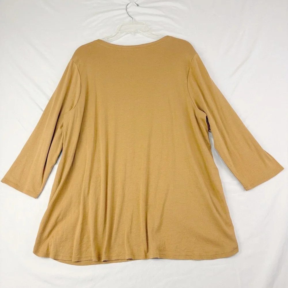 J. Jill XL Brown Pima Cotton 3/4 Sleeve Scoop Neck Tee Relaxed Basic Minimalist